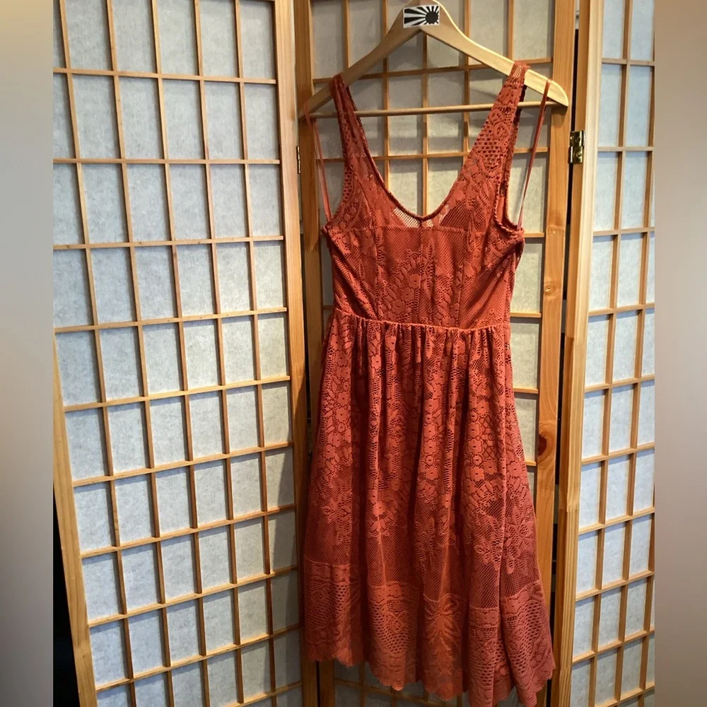 Free People Kristal Lace Salinas Foil Print Dress Rust Women's Size 4